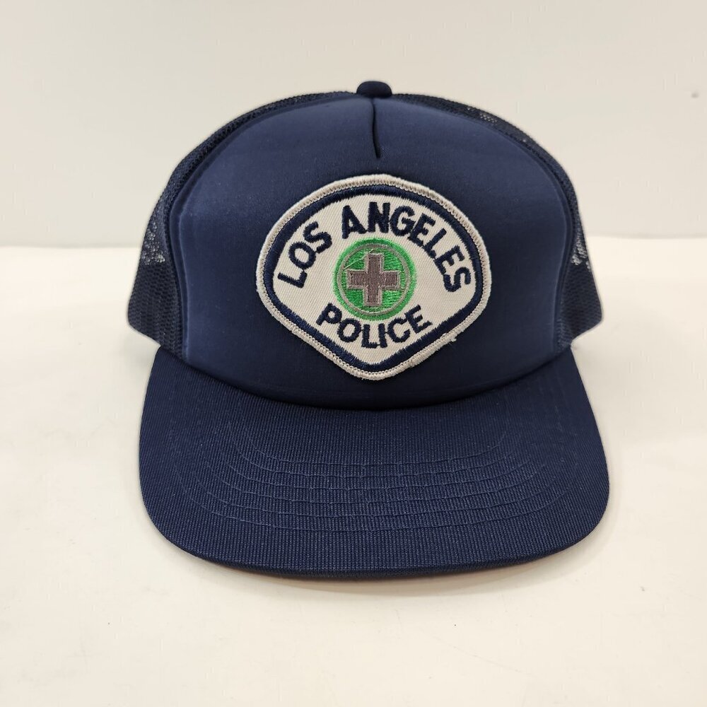 Los Angeles Police Patch Trucker Hat Mesh Vtg 80s Blue Snapback Cap Young An